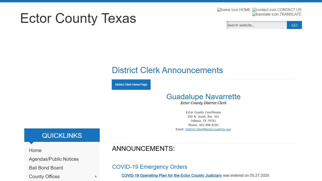 Welcome to Ector County District Clerk Announcements Webpage!