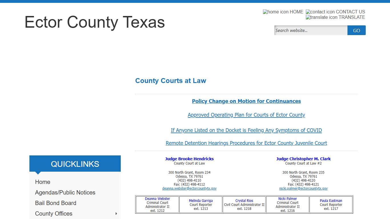 Welcome to Ector County Courts at Law Webpage!